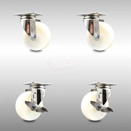 Service Caster 4 Inch 316SS Nylon Wheel Swivel Top Plate Caster Brakes, 2PK SCC-SS31620S414-NYS-2-TLB-2